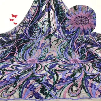 

High Quality Purple Sequins Lace Fabrics Wholesale Price AfricanTulle Mesh Net Lace Fabric for Wedding Evening