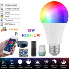

AC85-265V 10W Wifi Smart Bulb Alexa Voice Mobile Phone Control E27 E26 B22 RGBW LED Lamp Music Rhythm Color Light