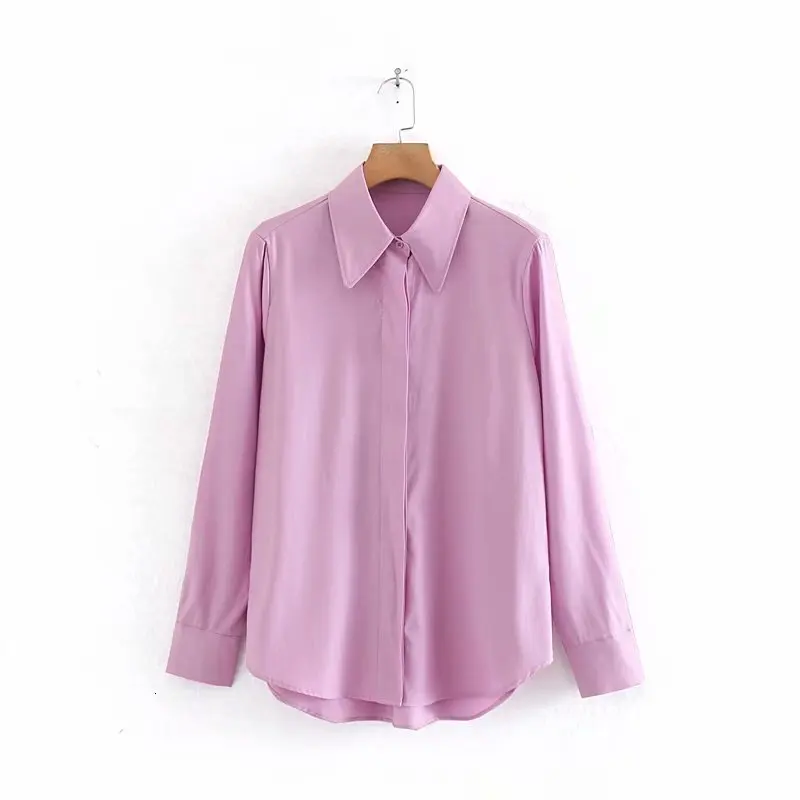 Pink Long Sleeve Shirt Fall Ladies Tops Women Button Shirt haut femme blusas mujer de moda
