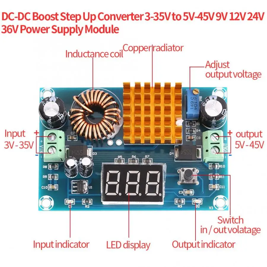 Повышповышающий преобразователь от 3 до 35 В до 5 В-45 в модуль питания 5А модуль увеличения