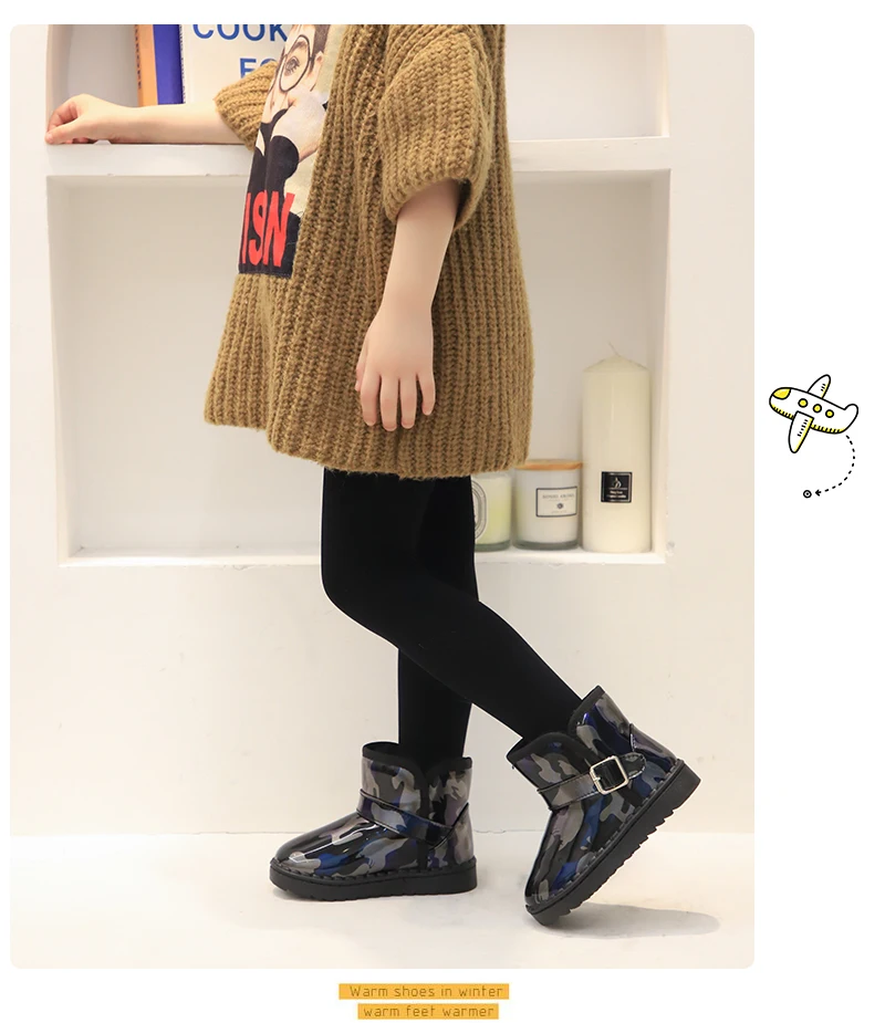 Waterproof Kids Boots Fashion Boys Girls Snow Boots Warm Thick Cotton Children Boots Non-skid Colored Bright Skin Soft 25-36 Hot