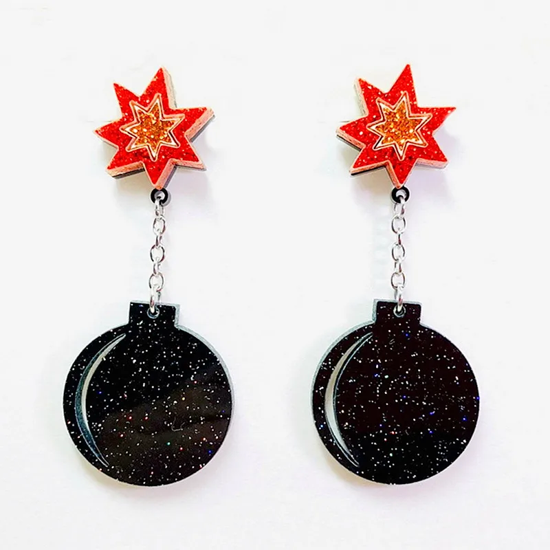 Акриловые серьги-подвески в форме бомбы женские, милые длинные висячие серьги с забавной геометрической звездой и цепочкой для девушек и женщин, вечерняя бижутерия, хороший подарок