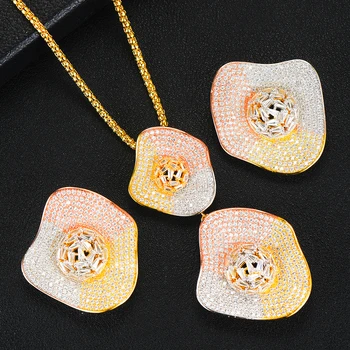 

GODKI Noble Gorgeous Luxury Big Chic Pendant Chain Necklace+Dangle Earrings Jewelry Set for Women Bridal Wedding Jewelry Sets