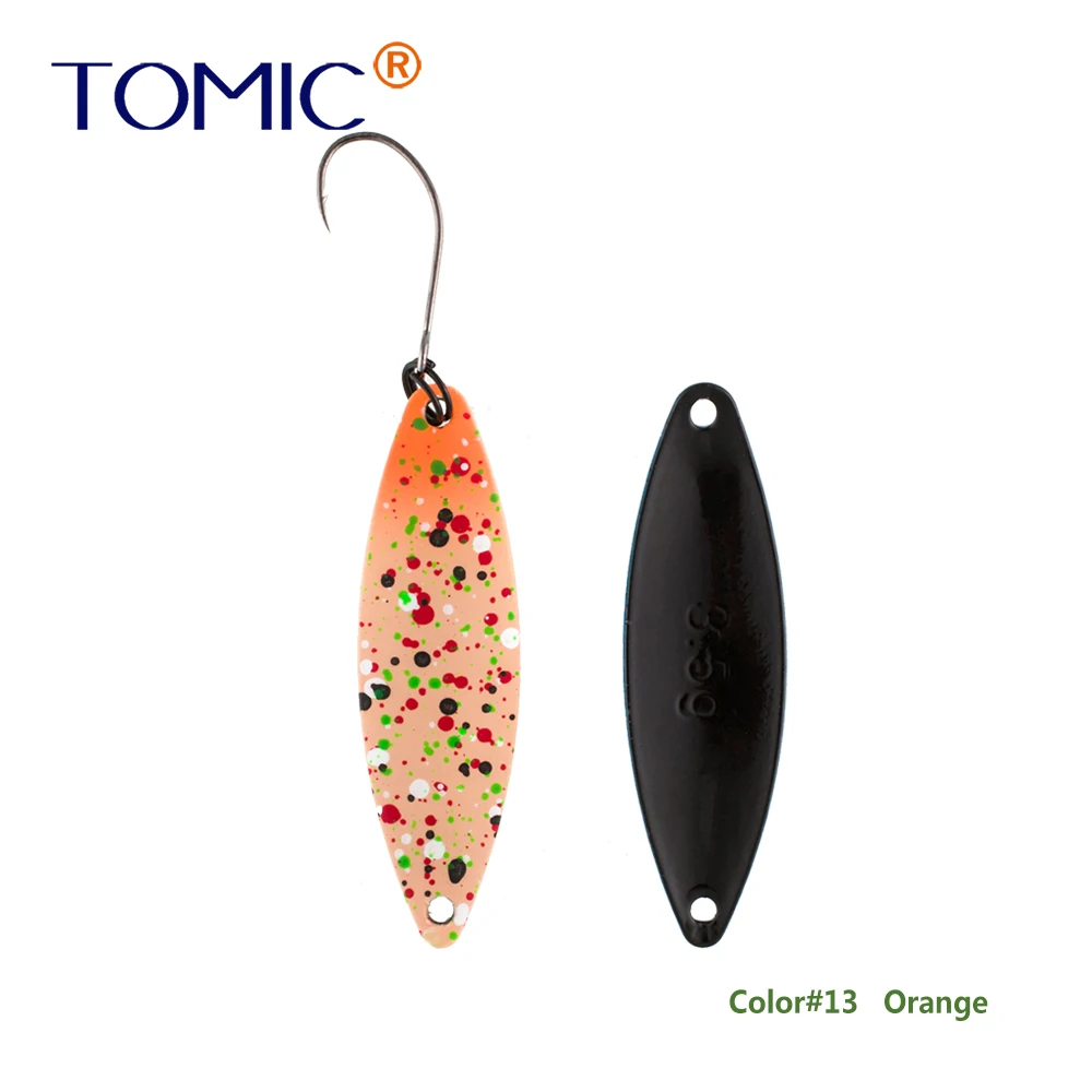 orange Tomic 1 шт. 1,6 г 2,7 г 3,5 г микро узкие латунные металлические ложки УФ сверкающие цвета окунь форель области один крючок рыболовные приманки Pesca - Цвет: orange