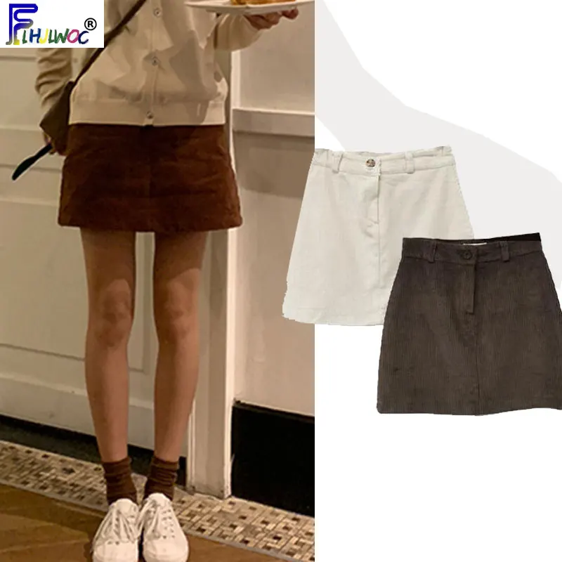 

Winter Spring Basic Wear Skirts Women Cute Sweet Korea Japan Design Preppy Girls Cute Mini Skirt Button High Waist Skirt 9822