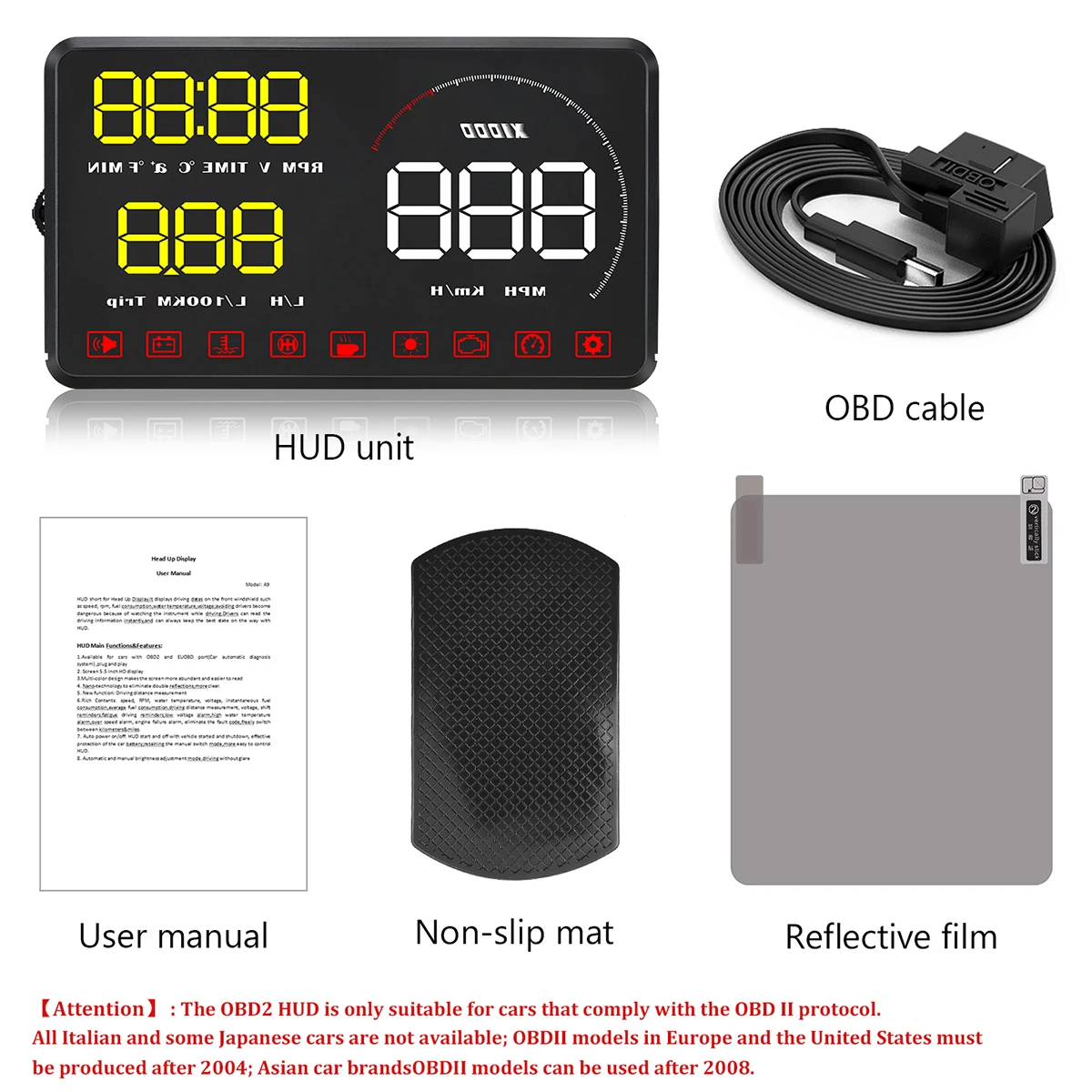 Автомобильный Стайлинг HUD 5," HD светодиодный OBD2 дисплей на голову сверхскоростПредупреждение ющий лобовое стекло проектор автомобильный диагностический инструмент система сигнализации
