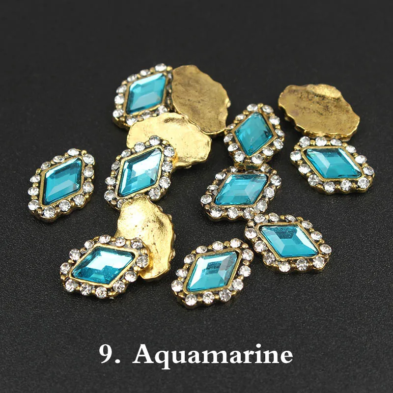 Aquamarine 9x12mmNew в винтажном стиле в виде ромбов дизайн ногтей Стразы с позолоченным основанием; комплект со стеклянными стразами 10 шт./30 шт. роспись ногтей - Цвет: Aquamarine