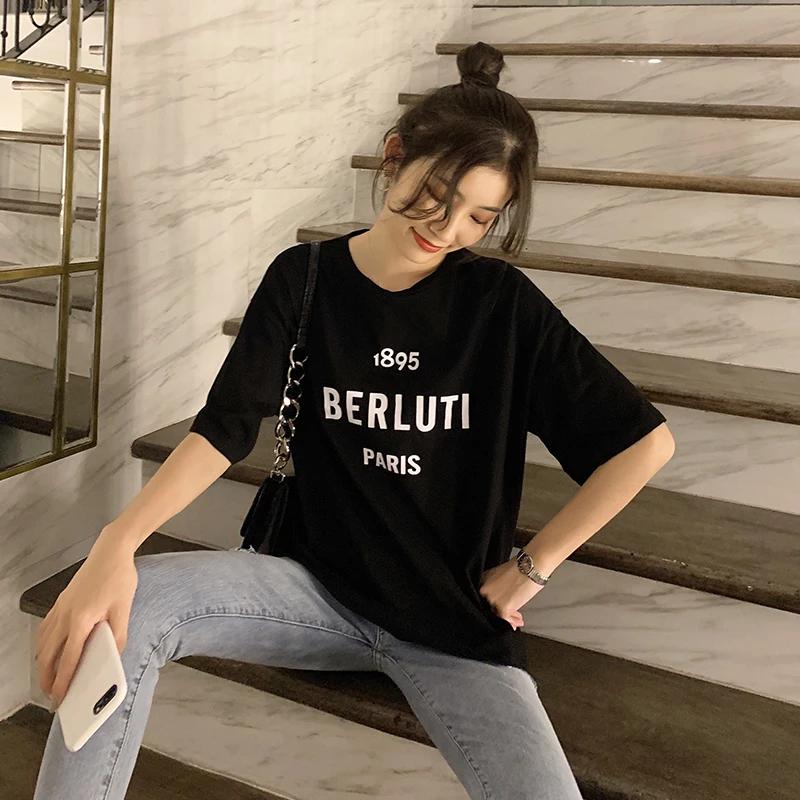 

MISHOW 2020 Spring Fashion T-shirt Women Letter Printed O-Neck Short Sleeve Casual Tops Streetwear Clothing MX20A3540