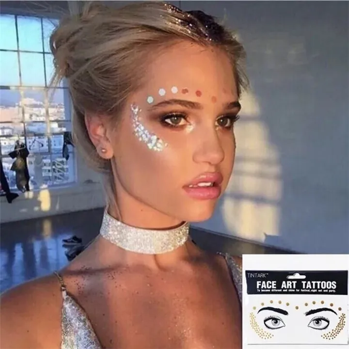 5  Waterproof Rhinestone Crystal Face Stickers For Women Fashion  Masquerade Judy Bar Tattoo Eyebrows Face Stick Drill Sticker