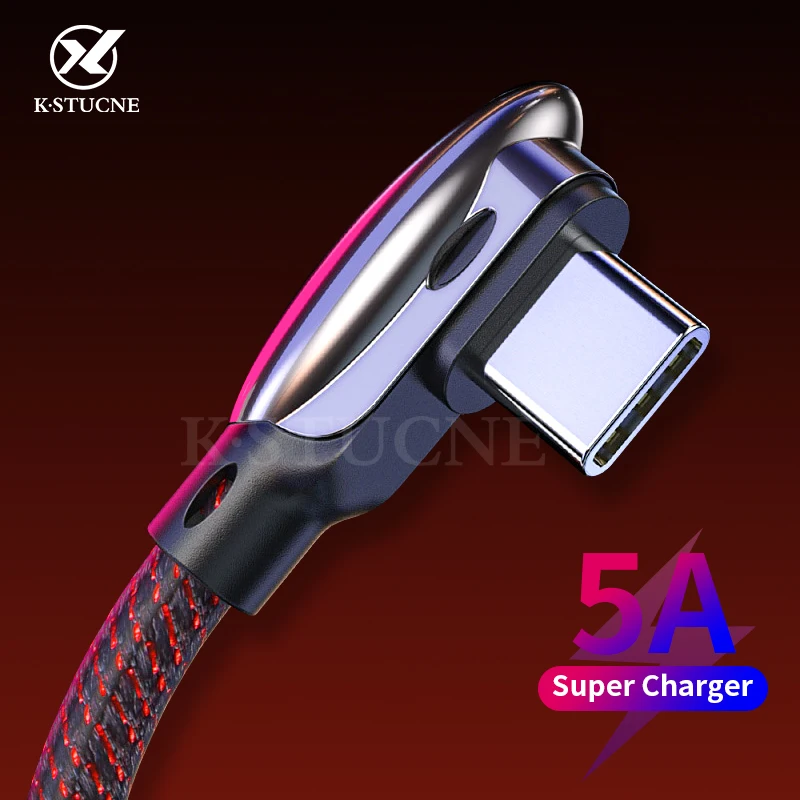 5А 90 градусов USB type C кабель для Samsung Galaxy S10 S9 Plus Xiaomi Mi 8 6 MAX 3 LG TYPE-C передачи данных