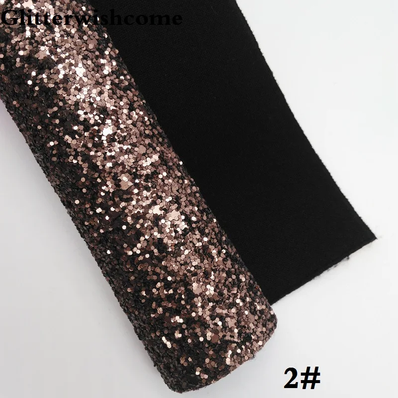 Glitterwishcome 30X134CM Mini Roll Vinyl For Bows Stretch Backing Matt Chunky Glitter Leather fabric Vinyl for Bows, GM254