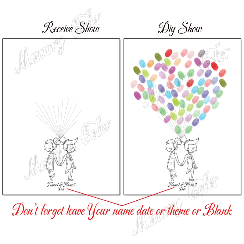 HK202 Пользовательское имя, дата, сделай сам, отпечаток пальца, гостевая книга, печать на холсте, свадебное дерево, вечерние украшения, чернильная подушечка в комплекте - Цвет: HK202
