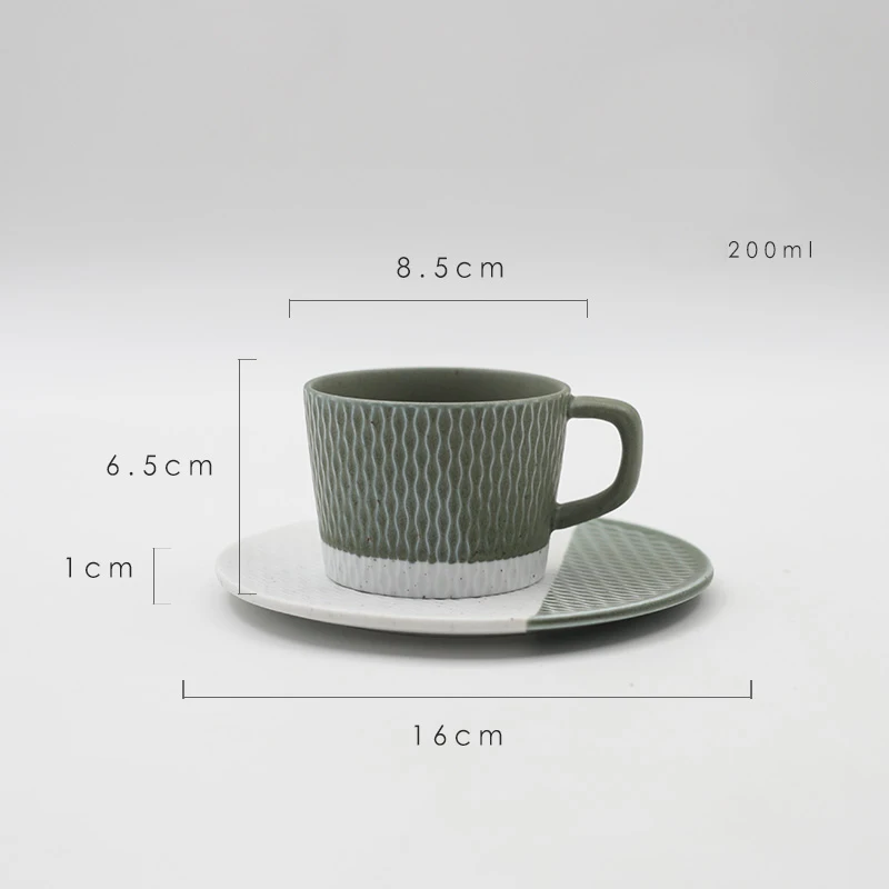 WSHYUFEI, японская керамическая чашка, цветная полоска, матовое, креативная, молочный чай, кофе, молочная чашка, блюдо для закусок, послеобеденный чай, чашка, блюдце, набор - Цвет: Green