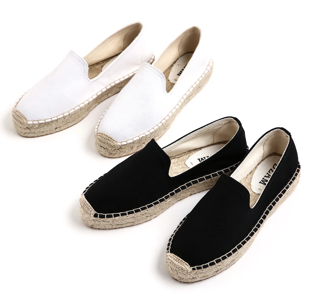 

2018 new matte canvas shallow fisherman shoes casual stitching hemp flat shoes women custom style