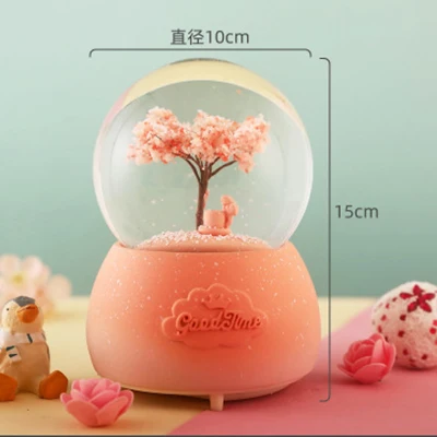 music box spring Креативная четырехсезонная Миниатюрная модель хрустальный шар Бусик декоративная коробочка аксессуары Цветочное дерево снежное дерево Смола стеклянные фигурки гостиная статуя для декора подарки для студентов Новогодний подарок - Цвет: music box spring