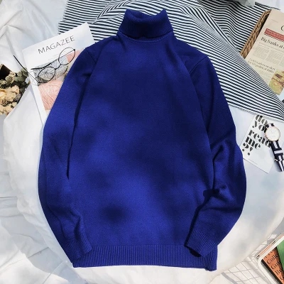 Однотонный мужской свитер с высоким воротом, новинка, Модный зимний джемпер для мужчин, пуловер для мужчин размера плюс M-5XL, высокое качество - Цвет: Небесно-голубой