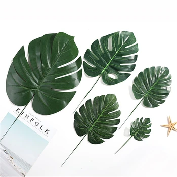 

Cheap Plastic Flowers Artificial fake Monstera palm Leaves green plants wedding DIY decoration arrangement plant leaf 4 Size