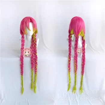 

New Type Demon Slayer Kanroji Mitsuri Cosplay Wigs Kimetsu no Yaiba Long Pink Mix Green Braid Wig Synthetic Hair Perucas