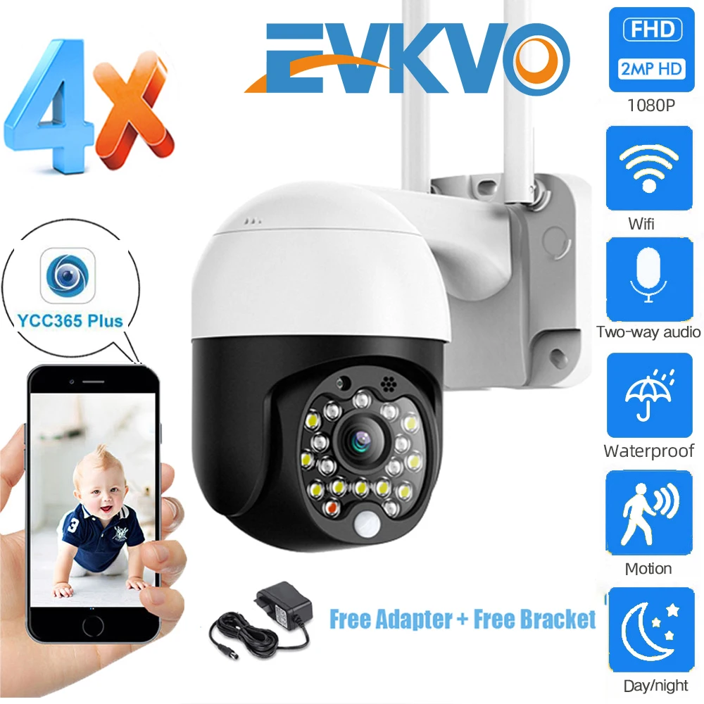 

EVKVO 1080P PTZ IP Camera Outdoor Speed Dome CCTV Security 4X Digital Zoom H.265X Cameras WIFI Exterior IR Home Surveilance Cam