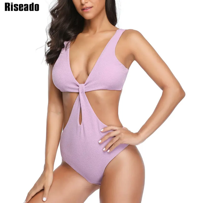 

Riseado Sexy Monokini One Piece Swimsuit Women New Plunging Swimwear Solid Push Up Bathing Suits Summer Beach Wear