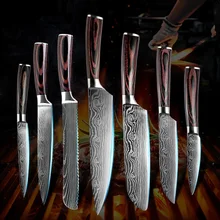 7 шт./комплект, высокое качество, набор кухонных ножей " 9", универсальный нож шеф-повара, лазерный дамасский стальной нож Santoku, острый Кливер, нож для нарезки, подарок