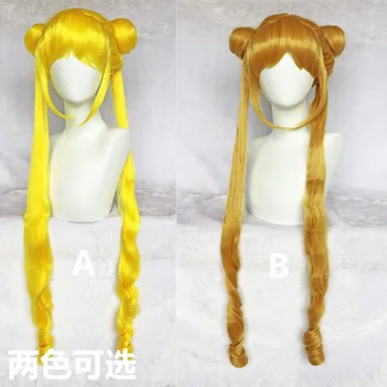 

Sailor Moon Double Ponytail Long Straight Blonde Lemon Yellow Synthetic Cosplay Wig for Halloween Costume Party