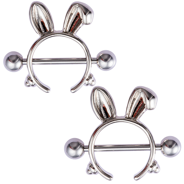 Rabbit Nipple Ring Piercing Barbell Shield Bar Rings Surgical Steel Sexy Adult Game for Women Breast Body Jewelry Gift 14G