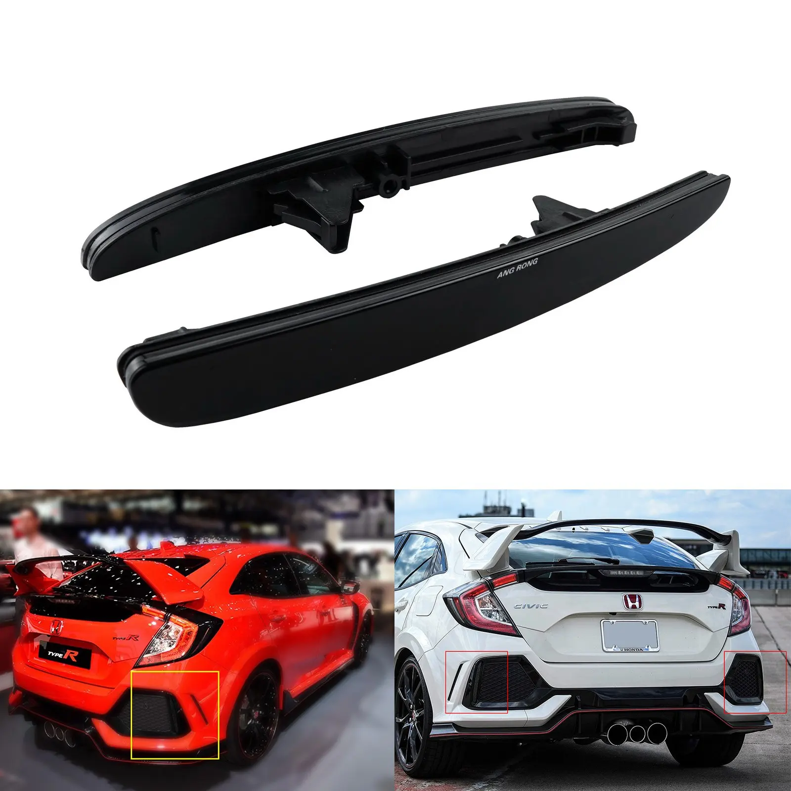 2X Riflettore Paraurti Posteriore Lente Affumicata Nera Adatta Per Honda Civic X Mk X Type R 2016-Up