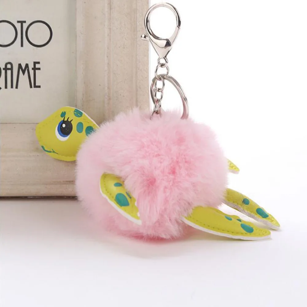 Высокое качество искусственный мех помпон милый черепаха мяч брелок для женщин сумка автомобили мягкий помпон пушистый ключ брелок на цепочке подвеска плюшевая игрушка
