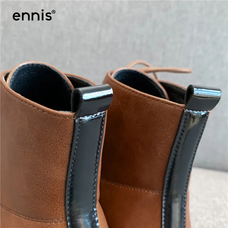 ENNIS/брендовые Модные Ботинки martin; женские ботильоны на шнуровке; ботинки из натуральной кожи на низком каблуке; сезон осень-зима; цвет коричневый, черный; A9192