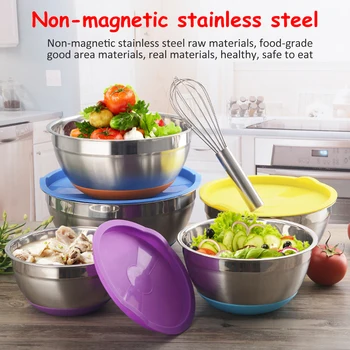 

5pcs Stainless Steel Mixing BowlsNon Slip Silicone Bottom Nesting Storage Bowls Meal Mixing Prepping 1.5-2 - 2.5-3.5 -5QT