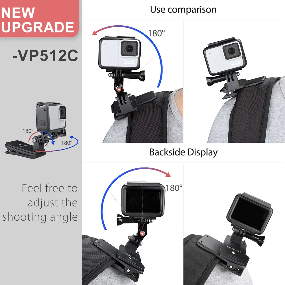 Vamson для Go Pro 8 аксессуары 360 градусов вращающийся зажим для GoPro Hero 8 7 6 5 4 3+ для Xiaomi yi для SJCAM для SJ4000 VP512