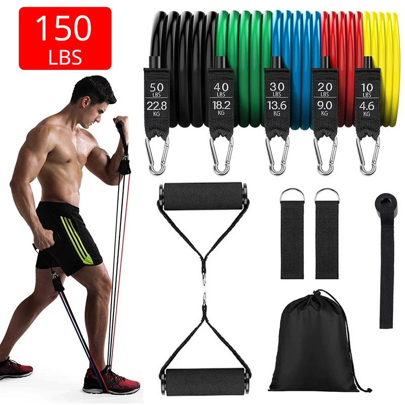 11 Pcs Resistance Bands Set 150 LBS Elastic Bands for Fitness Yoga Training Rubber Expander