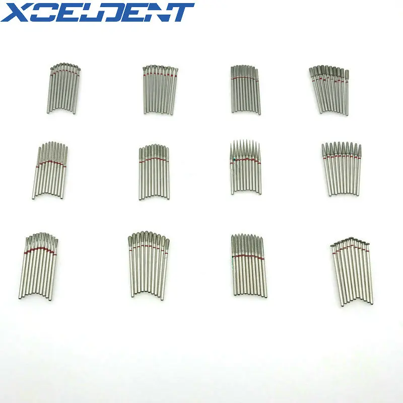 10pcs Fine Red dental Shank Diamond Grinding Bur Drill For Dental Grinding Dental Polishing Burs 2.35mm