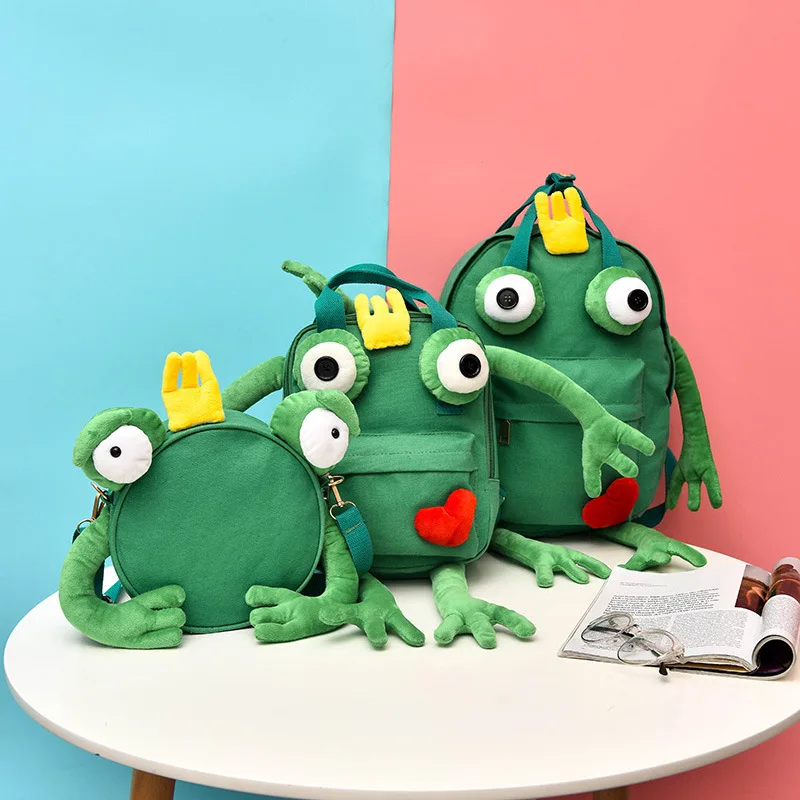 

2019 Cartoon Legs Frog Canvas Backpack Korean-style Funny Backpack Cute Adorable Schoolbag for Elementary School Students