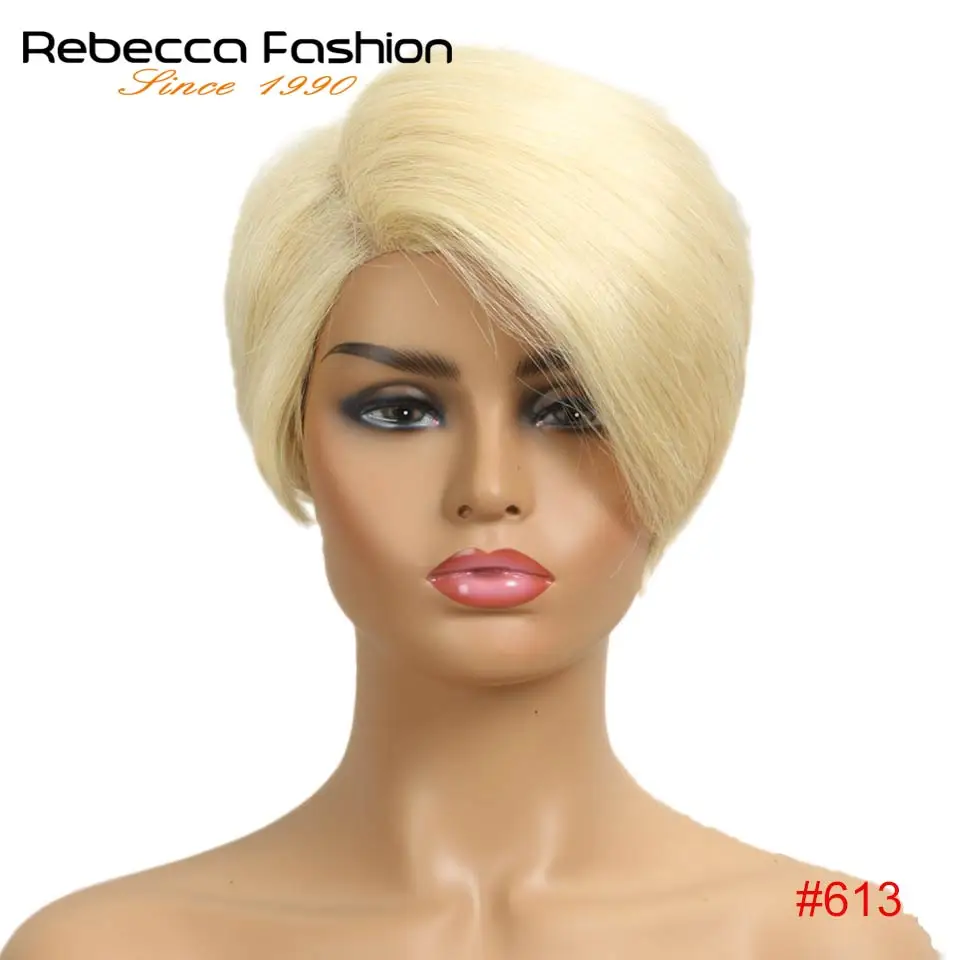 Rebecca, парики из человеческих волос на кружеве для черных женщин, прямые, Омбре, короткий Боб, парик, предварительно сорванный, 613 блонд, розовый, синий, бордовый, 99J
