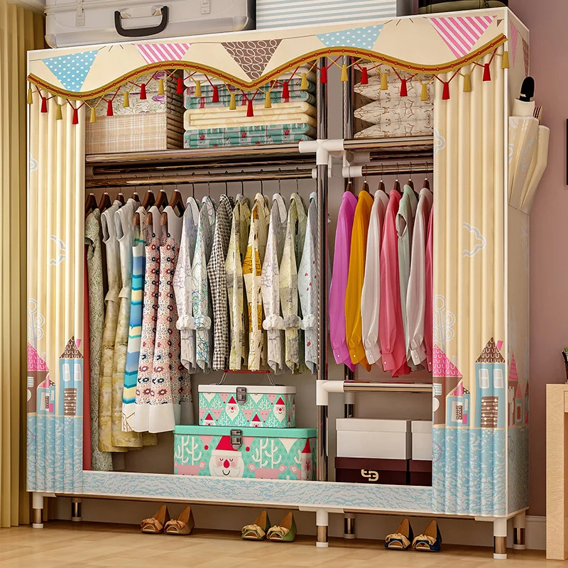 

Simple Wardrobe Steel Tube Rough Reinforced Cloth Wardrobe Fabric Minimalist Modern Economical Assembly Wardrobe Storage Cabinet