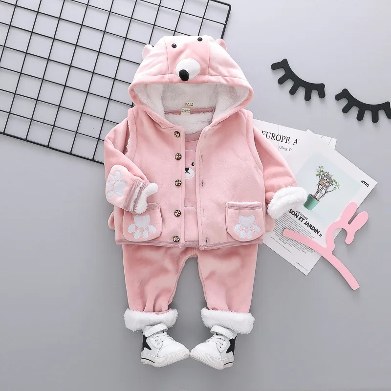 

Double-sided Plush CHILDREN'S Suit Gold Velvet Infants' Vest + Hoodie + Trousers Three-piece Set a-Piece Ready
