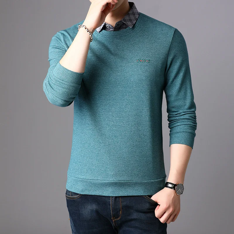 Knitting Long Sleeve Shirts Men Fashion Autumn Winter Sweater Mens Soild Slim Fit Bottoming Sweater Male Brand Clothes - Цвет: Зеленый