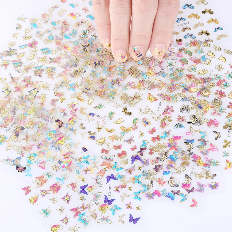 

Ultra-Thin Adhesive Butterflies Nail Art Stickers Adhesive Sliders Nail Transfer Decals Laser 3D DIY Nail Decals Decorations
