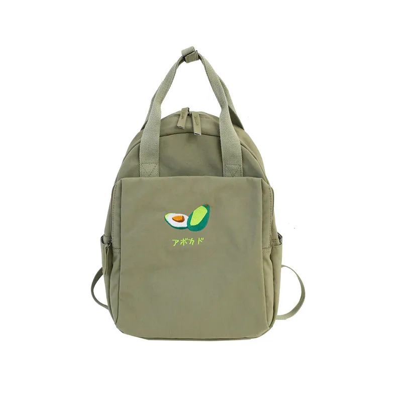 Модный женский рюкзак с фруктовой вышивкой, маленькая свежая Водонепроницаемая нейлоновая однотонная сумка на плечо для девочек, школьная сумка для подростков - Цвет: Зеленый