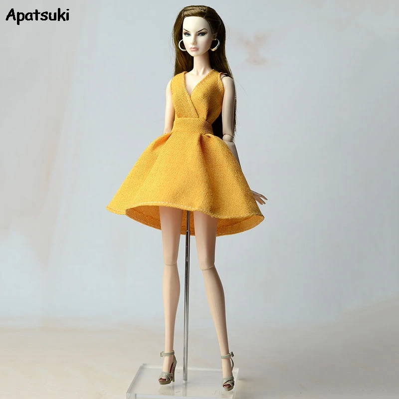 

Yellow V-Neck Sleeveless Party Gown Dress Outfits Clothes For Barbie Doll Fashion Daily Dress for 1/6 BJD Dolls Accessories Kids