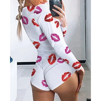 

Sexy Women V-neck Bodysuits Plus Size Fashion Heart Lips Print Long Sleeve Romper Skinny Body Suit Korean Jumpsuit 2020 SJ5850V