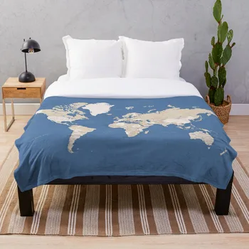

Blue and brown detailed world map Blanket Wool Flannel Plush Blanket Bedspread For office Sherpa Blanket Couch Quilt Cover Trave