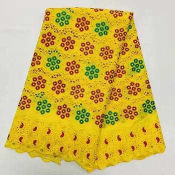 

High Quality Yellow Nigerian Cotton African Swiss Voile Lace Fabric French Dubai Embroidery Voile Lace Materials In Switzerland