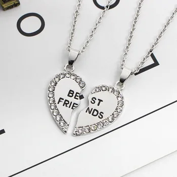 

Korean version of girlfriends necklace inlaid crystal good friend letter necklace friendship heart-shaped necklace detachable