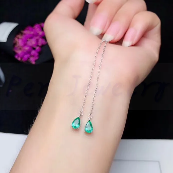 Натуральные серьги с изумрудом,, Стерлинговое Серебро 925 пробы, 0.4ct* 2шт, драгоценный камень, ювелирные украшения# R982810