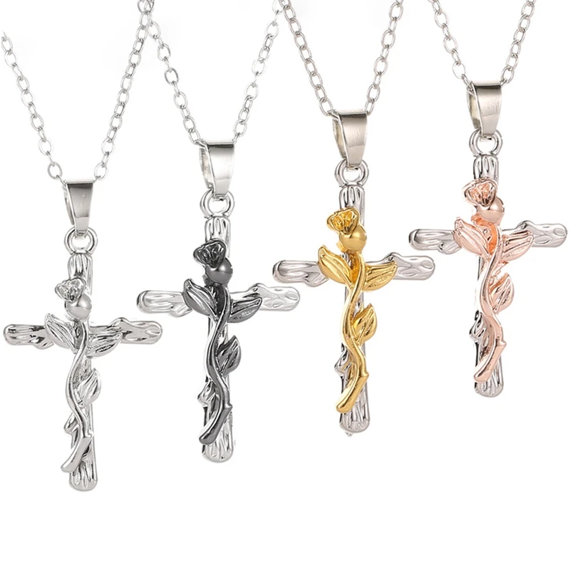 Pendant Rose Flower Cross Jesus Rose Pendant Necklace Cross Rose