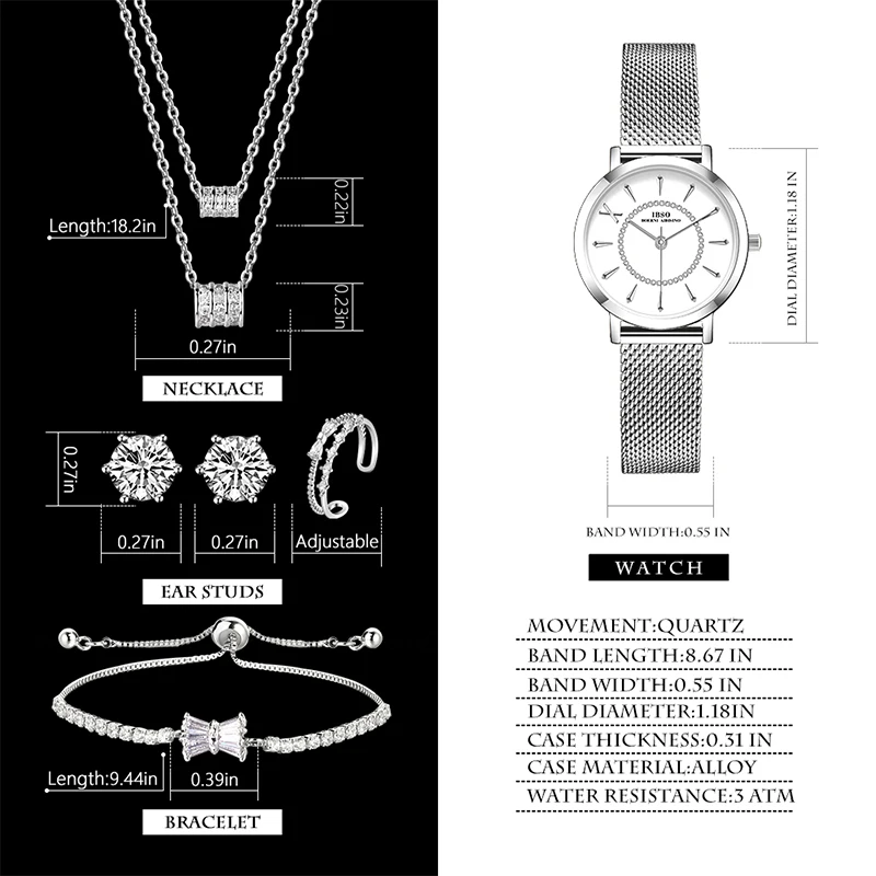 IBSO серебряные Ретро часы набор подарок для женщин совершенно новые Соединенные медные ювелирные изделия Японское движение водонепроницаемые часы дамы 2021
