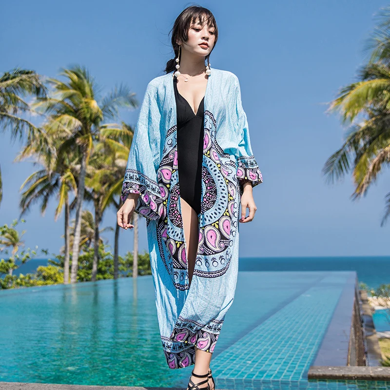 Travel vacation robes seaside bikini blouse swimsuit outside take a long section of sun protection clothing cardigan beach coat